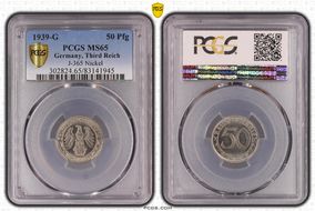 1939-G 50 Pfg J-365 Nickel MS65