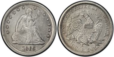 1869-S 25C XF45