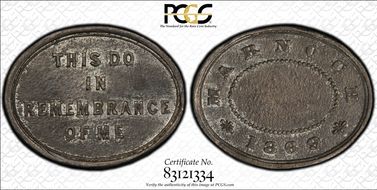 1869 Token Burz-4634 Cr-4086 Marnoch Communion AU53