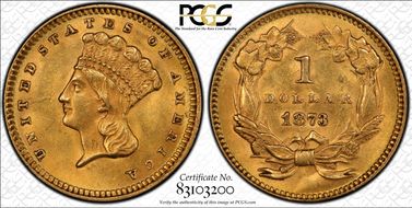 1873 G$1 Open 3 MS62