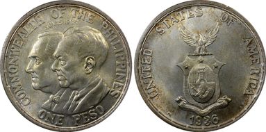 1936-M Peso Roosevelt-Quezon KM-177  Ag MS66
