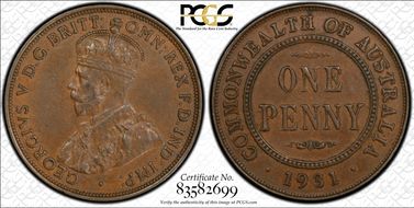 1931 (m) 1D Indian obverse Aligned date AU50BN