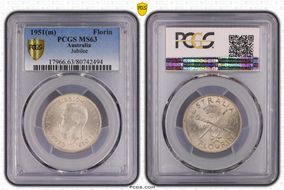 1951(m) Florin Jubilee KM-47  Ag MS63