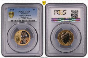 2012 $1 Tiger Al-Bronze Colorized MS69