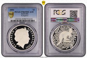 2001 $1 Kangaroo Ag-Aboriginal Design PR69DCAM