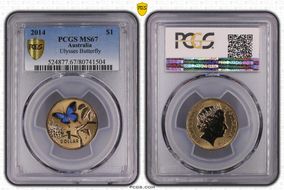 2014 $1 Ulysses Butterfly Colorized MS67