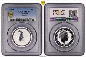 1999-P 50C Year of the Rabbit 1/2oz Ag MS70