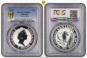 1991 $5 Kookaburra KM-138  Ag MS69