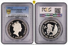 1992-P $1 Kookaburra Ag PR69DCAM