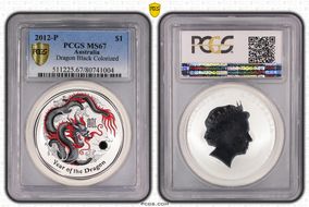 2012-P $1 Year of the Dragon Black  Colorized MS67