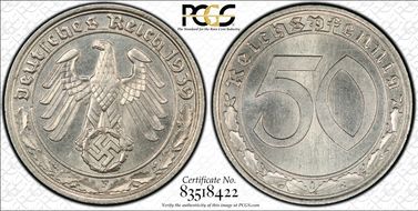 1939-F 50 Pfg J-365 Nickel MS66