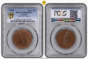 1794 Tk 1/2D DH-187 Dublin MS65BN