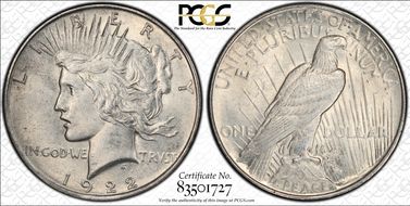 1922 $1 VAM 1E Gouge in Rays N1