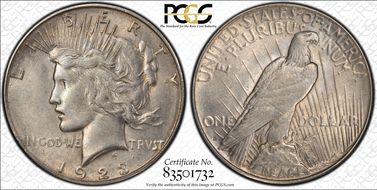 1923-S $1 VAM 1W, Hair Die Break AU55