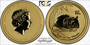 2008-P $15 Year of the Mouse  1/10oz Au MS69