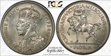 1934-35 Florin Centennial KM-33  Ag MS64+