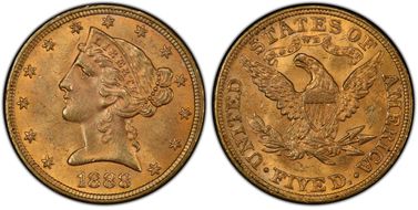 1888 $5 MS63+