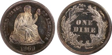 1869 10C PR66CAM