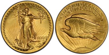 1907 $20 High Relief, Wire Edge MS64