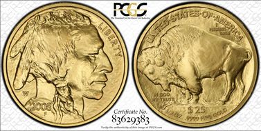 2008-W $25 Burnished American Buffalo .9999 Fine Gold SP70