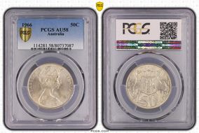 1966 50C KM-67  Ag AU58