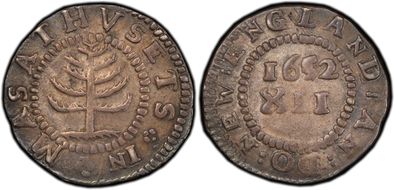 1652 Shilling Pine Tree, Small Planchet AU58