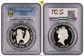 1992-P $1 Kookaburra Ag PR69DCAM
