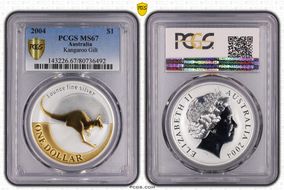 2004 $1 Kangaroo Ag Selective Gilt MS67