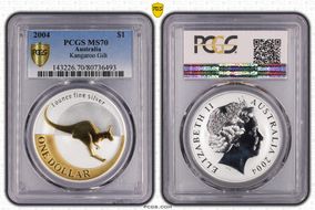 2004 $1 Kangaroo Ag Selective Gilt MS70
