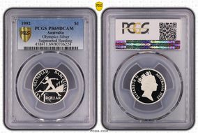 1992 $1 Olympics Ag Segmented Reeding PR69DCAM