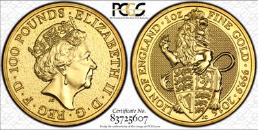 2016 £100 Queen's Beasts - Lion MS68