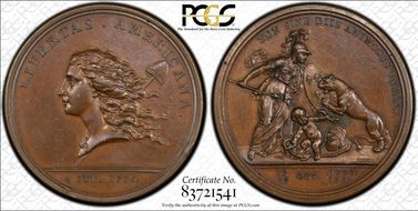 1783 AE Medal Betts-615, Libertas Americana AU55BN