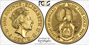 2017 £100 Queen's Beasts - Griffin MS64