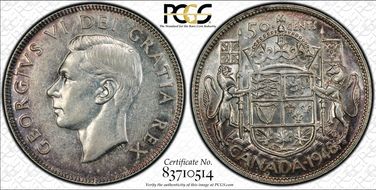 1948 50C Narrow Date AU53