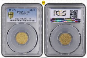 1843-C $2.50 Small Date AU50