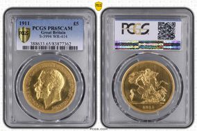 1911 £5 S-3994 WR-414 PR65CAM