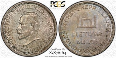 1938 10 Litu Republic ↑↑ KM-84 Ag MS62
