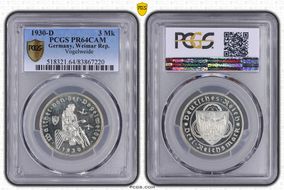 1930-D 3 Mk Vogelweide J-344 PR64CAM