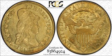 1804 $10 Crosslet 4 AU58+