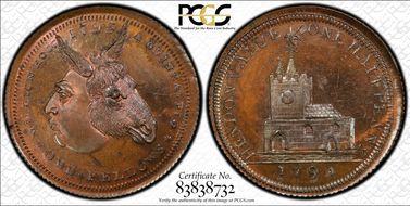 1795 Tk 1/2D DH-332a Middlesex, Hendon MS64RB