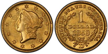 1853-D G$1 MS62+