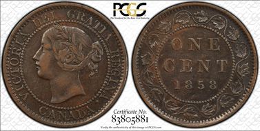 1858 1C ↑↑ Bronze, Broken Vine VF35BN