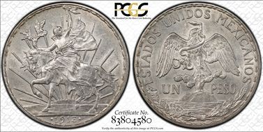 1913 Peso Caballito KM-453  Ag AU58