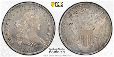 1806 50C Pointed 6, Stem AU55