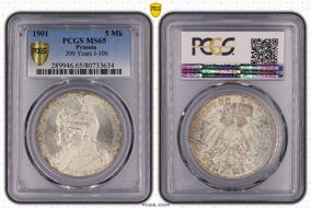 1901 5 Mk 200 Years J-106 KM-526  Ag MS65