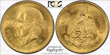 1906-M 10 Peso KM-473  Au MS65