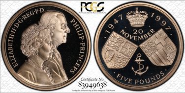 1997 £5 S-L4 Golden Anniversary Cu/Ni PR69DCAM