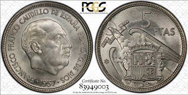 1957 5 Pta (1968) MS64