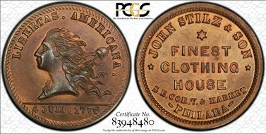 (1876) Token Pa-Ph 760A Copper John Stilz & Son MS65RB