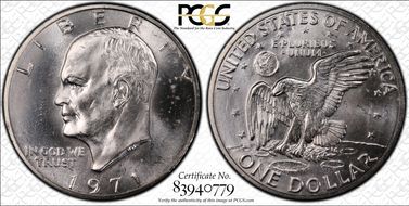 1971-S $1 FS-401, Peg Leg MS65